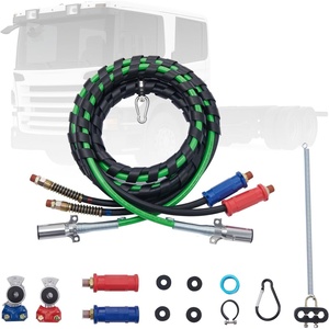 VEVOR 12FT Semi Truck Air Lines Kit, 3-in-1 Air Hoses & ABS Power Line for Semi Truck Trailer Tractor, 7-Way Plug Electrical Cord Cable and Rubber Air Lines Hose Assembly Kit with Hook & Teflon Tape(with Glad Hands)