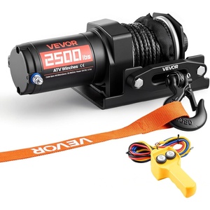 VEVOR 2500 lbs Electric Winch, 12V DC ATV/UTV Winch with Φ0.19 in x 39.4 ft Synthetic Rope & Wired Remote Control, IP55 Waterproof, Aluminum Housing Fairlead Mount Plate for Towing ATV, Black(2500lbs)