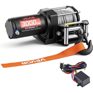 VEVOR 3000 lbs Electric Winch, 12V DC ATV/UTV Winch with Φ3/16 in x 39.4 ft Steel Wire Rope & Wired Remote Control, IP55 Waterproof, Aluminum Housing Fairlead Mount Plate for Towing ATV, Black(3000lbs)