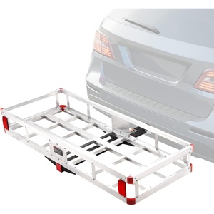VEVOR 49.4 x 22.4 x 7.1 in Hitch Cargo Carrier, 500lb Capacity Trailer Hitch Mount Aluminum Cargo Basket, Luggage Carrier Rack Fits 2″ Hitch Receiver for SUV Truck Pickup Camping(No Ramp)