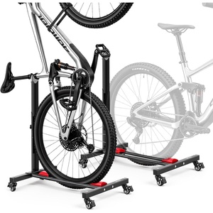 VEVOR Bike Stand 2 Pack, Freestanding Vertical & Horizontal Bike Storage Rack, with Lockable Casters, Height Adjustable Carbon Steel Upright Garage Bicycle Floor Stand, for 20-29 in Wheels, Black