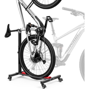 VEVOR Bike Stand, Freestanding Vertical & Horizontal Bike Storage Rack, with Lockable Casters, Height Adjustable Carbon Steel Upright Garage Bicycle Floor Stand, for 20-29 in Wheel Diameters, Black(1)