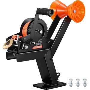 VEVOR Boat Trailer Winch Stand with Roller, 3500 lbs, 20ft Orange Polyester Strap, Boat Winch Mount, for 2-3 Inches W x 3-4 Inches H Trailer Tongue, Fit for Jet Ski, Sailboat, Speedboat