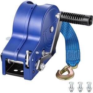 VEVOR Boat Winch, 1600 lbs Hand Winch, Heavy Duty Manual Rope Crank with 20ft Orange Polyester Strap, Portable Two-Way Ratchet, 2 Speed Switchable, Anti-Slip Handle Gear for Boat Trailer ATV Towing(Blue)