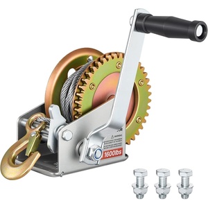 VEVOR Boat Winch, 1600 lbs Hand Winch, Heavy Duty Manual Rope Crank with 32.8ft Steel Wire, Portable Two-Way Ratchet, Anti-Slip Handle, Easy Installation Gear for Boat Trailer ATV Towing