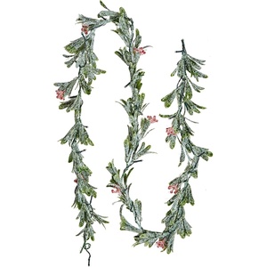 VEVOR Christmas Garland, 6.6-FT Realistic Greenery Decorated with Vines, Olive Leaves, and Berries, Evergreen Faux Garlands with Light String for Indoor Outdoor Xmas Decoration on Mantel Fireplace