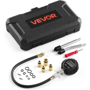 VEVOR Engine Cylinder Compression Tester Kit, Pressure Gauge Range of 10-200 PSI, Compression Tester Kit with 4 Adapters, Straight & Angled Extended Metal Tubes for Automotive Cars and Motorcycles