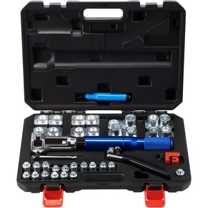 VEVOR Hydraulic Flaring Tool Kit, 45° Double Flaring Tool, Brake Repair Brake Flaring Tools for 3/16″-1/2″, Brake Flare Tool with Tube Cutter and Deburrer, 32 PCS Tube Flaring Tools for Copper Lines