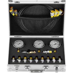 VEVOR Hydraulic Pressure Test Kit, 10/100/250/400/600bar, 5 Gauges 13 Test Couplings 14 Tee Connectors 5 Test Hoses, Hydraulic Gauge Kit with Sturdy Carrying Case, for Excavator Construction Machinery(3 Gauges 11 Test Couplings)