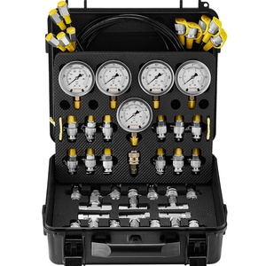 VEVOR Hydraulic Pressure Test Kit, 10/100/250/400/600bar, 5 Gauges 13 Test Couplings 14 Tee Connectors 5 Test Hoses, Hydraulic Gauge Kit with Sturdy Carrying Case, for Excavator Construction Machinery(5 Gauges 13 Couplings)