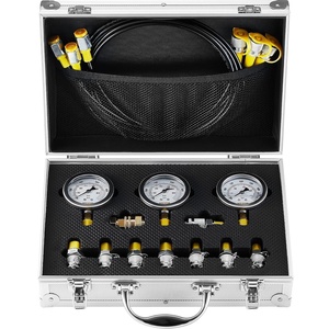 VEVOR Hydraulic Pressure Test Kit, 10/100/250/400/600bar, 5 Gauges 13 Test Couplings 14 Tee Connectors 5 Test Hoses, Hydraulic Gauge Kit with Sturdy Carrying Case, for Excavator Construction Machinery(3 Gauges 9 Test Couplings)