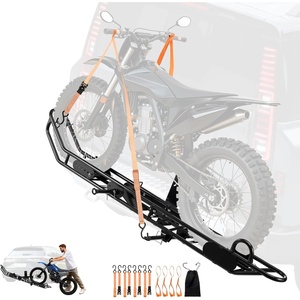 VEVOR Motorcycle Carrier, 500 lbs Capacity, Heavy Duty Steel Hitch Mount Rack with 47in Ramp, Ratchet Straps & Stabilizer, Scooter Dirt Bike Trailer Hauler for Car Truck with 2-Inch Hitch Receiver(Tilting Ramp Version)