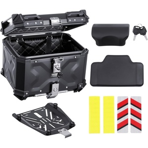 VEVOR Motorcycle Top Case, Universal Aluminum Alloy Motorbike Tail Box with Leather Lining, Waterproof Detachable Motorcycle Top Box with Lock & Back Cushion (55L-B)