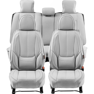VEVOR Seat Covers, Universal Car Seat Covers Full Set Seats, Front and Rear Seat, 9pcs Faux Leather Seat Cover, Semi-Enclosed Design, Detachable Headrest and Airbag Compatible, for Most Car SUV Truck(Gray)