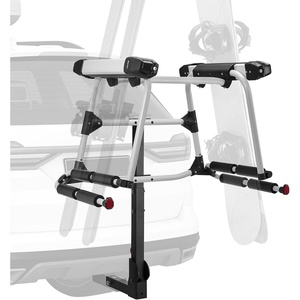 VEVOR Ski & Snowboard Roof Rack, Carry up to 6 Pairs of Skis or 4 Snowboards, 2 PCS Aluminum Universal Car Roof Rack with Lock & Rubber Padding, Carrier for Fishing Rod, Fit Most Slotted Crossbars(Rear Rack (Fold-4))