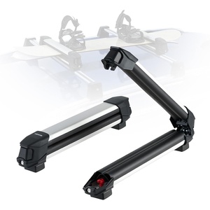 VEVOR Ski & Snowboard Roof Rack, Carry up to 6 Pairs of Skis or 4 Snowboards, 2 PCS Aluminum Universal Car Roof Rack with Lock & Rubber Padding, Carrier for Fishing Rod, Fit Most Slotted Crossbars(Roof Rack (T-Style))