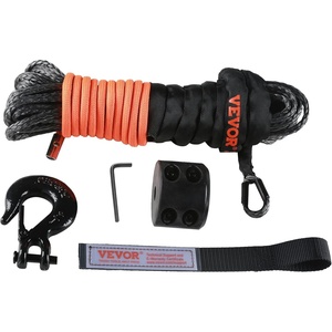 VEVOR Synthetic Winch Rope, 1/2 Inch x 92 Feet 32,000 lbs Synthetic Winch Line Cable Rope with Protective Sleeve + Forged Winch Hook + Pull Strap, Universal Fit for SUV, Large Off-Road Vehicle, Truck(1/4″ – 50 FT)
