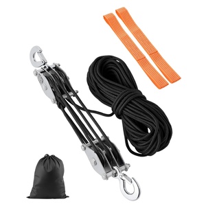 VEVOR Twin Sheave Block and Tackle 1/2″ x 200Ft Twin Sheave Block with Braid Rope 30-35KN 6600-7705LBS Double Pulley Rigging(0.23″ x 100′)