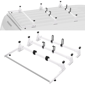 VEVOR Van Roof Ladder Rack, 54″ Heavy-Duty Steel Rack, 800 lbs Capacity, Drilling with Straps, Fit for Ford Transit 150, 250, 350, 2015-2022, 3 Bars(White)