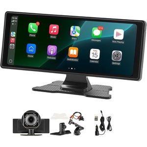 VEVOR Wireless Car Stereo, 10-Inch HD Portable Radio Touch Screen with Apple CarPlay and Android Auto, CarPlay Screen with Front & Backup Cameras, Voice Control, Mirror Link, Bluetooth, GPS Navigation