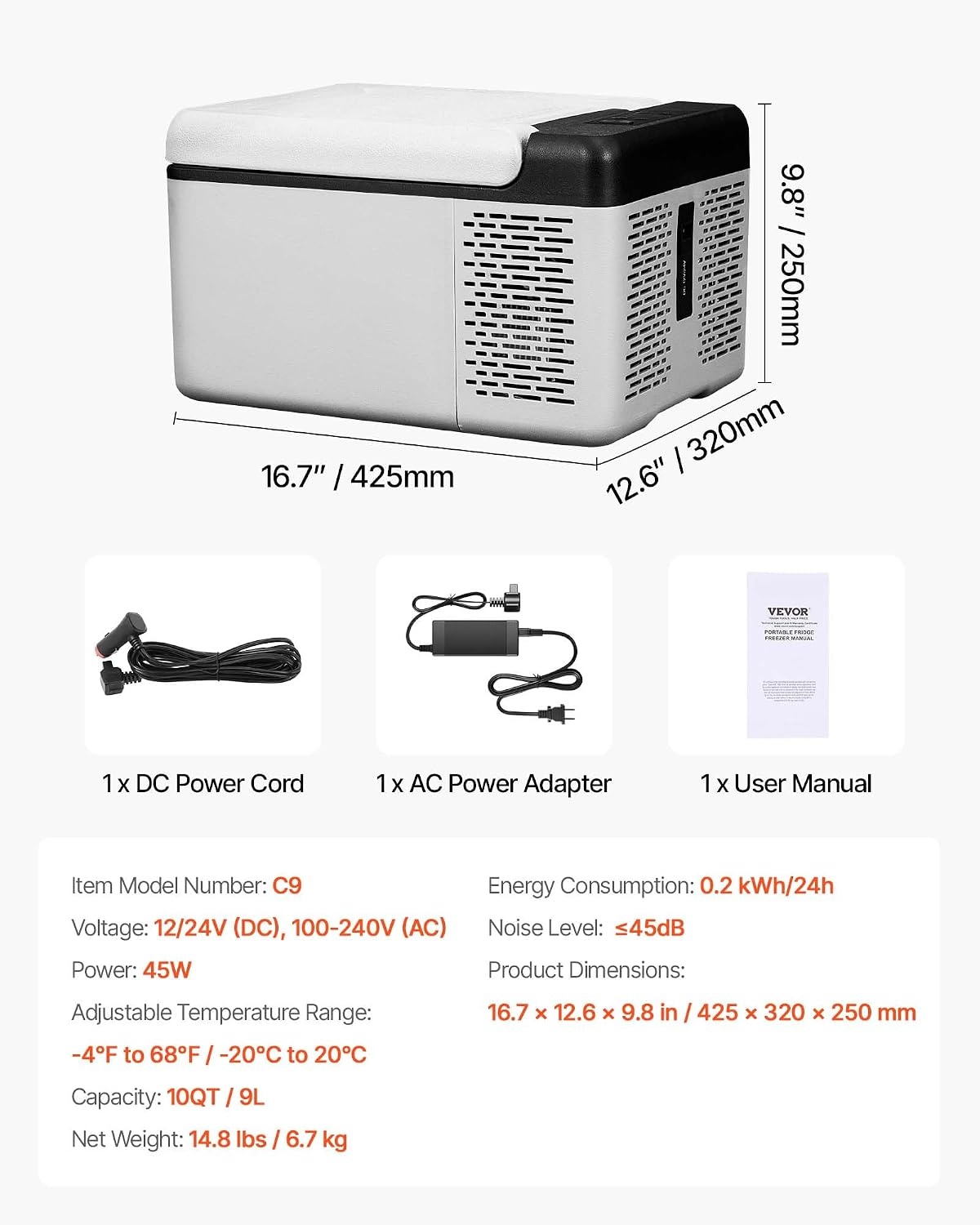 image:imageVEVOR 10 Quart 12 Volt Portable Mini Freezer Car Compressor Fridge Cooler10QT