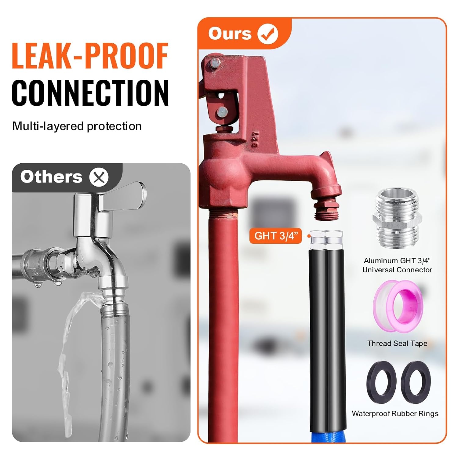 image:imageVEVOR 100ft Heated Water Hose for RV Heated Drinking Water Hose with Corrugated Cover Antifreeze to 45F Automatic Selfregulating 58 ID with 34 GHT Adapter Lead and BPA Free15FT