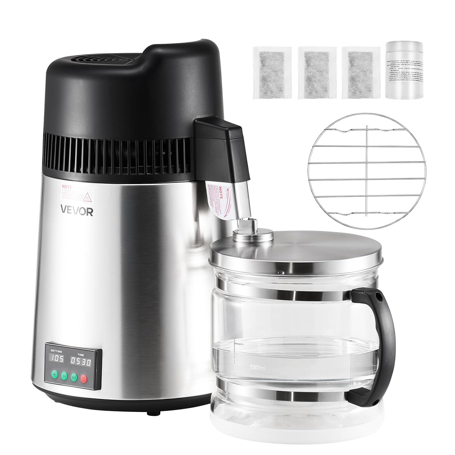 image:imageVEVOR 11 Gallon Water Distiller 750W BPA Free Container Countertop 304 Stainless Steel Interior Stiller Foodgrade Water Tank Button Control Distilled Water Maker for Home amp Commercial UseSilver