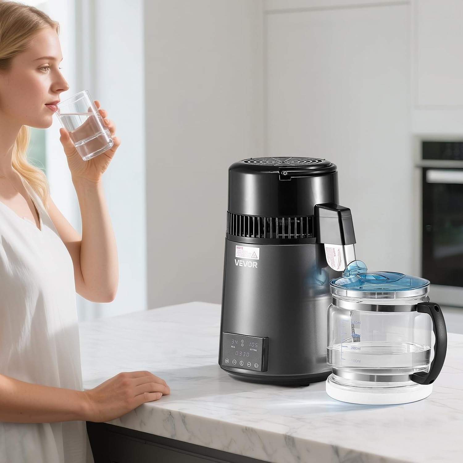image:imageVEVOR 11 Gallon Water Distiller 750W BPA Free Container Countertop 304 Stainless Steel Interior Stiller Foodgrade Water Tank Button Control Distilled Water Maker for Home amp Commercial UseGrey