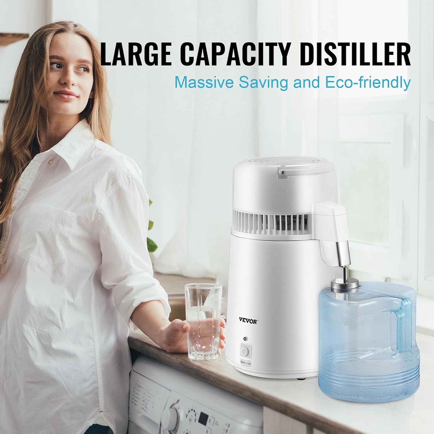image:imageVEVOR 11 Gallon Water Distiller 750W BPA Free Container Countertop 304 Stainless Steel Interior Stiller Foodgrade Water Tank Button Control Distilled Water Maker for Home amp Commercial UseWhite