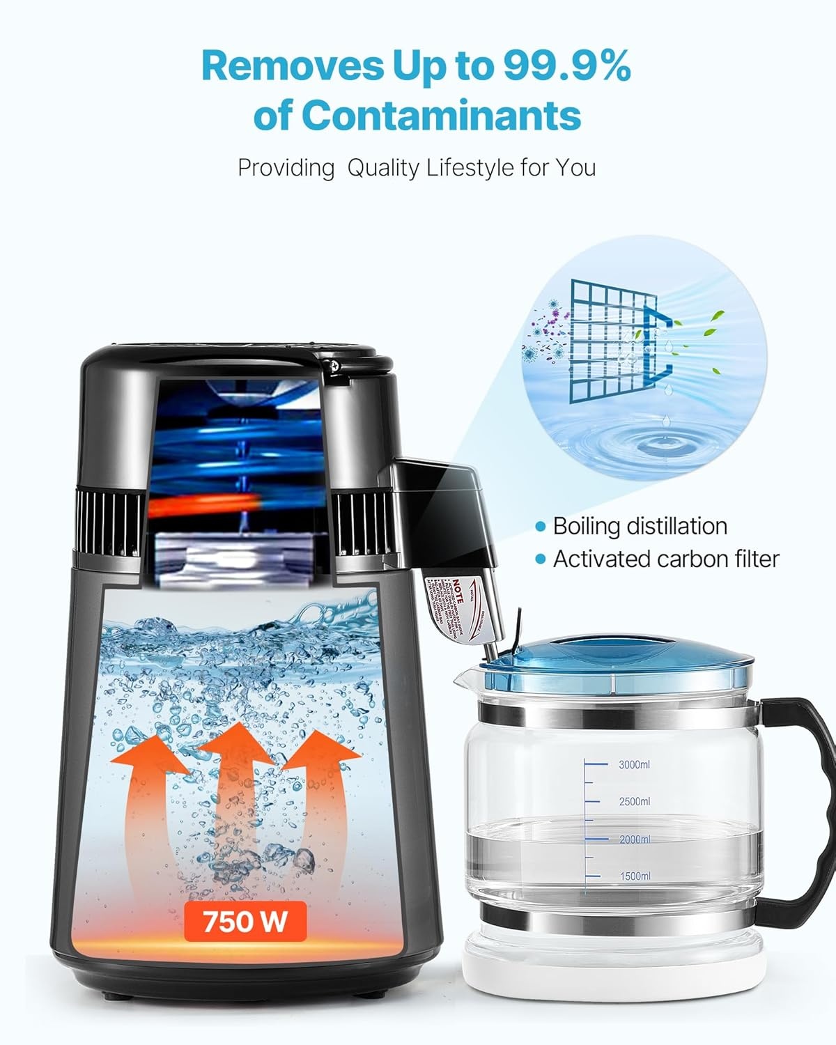 image:imageVEVOR 11 Gallon Water Distiller 750W BPA Free Container Countertop 304 Stainless Steel Interior Stiller Foodgrade Water Tank Button Control Distilled Water Maker for Home amp Commercial UseGrey