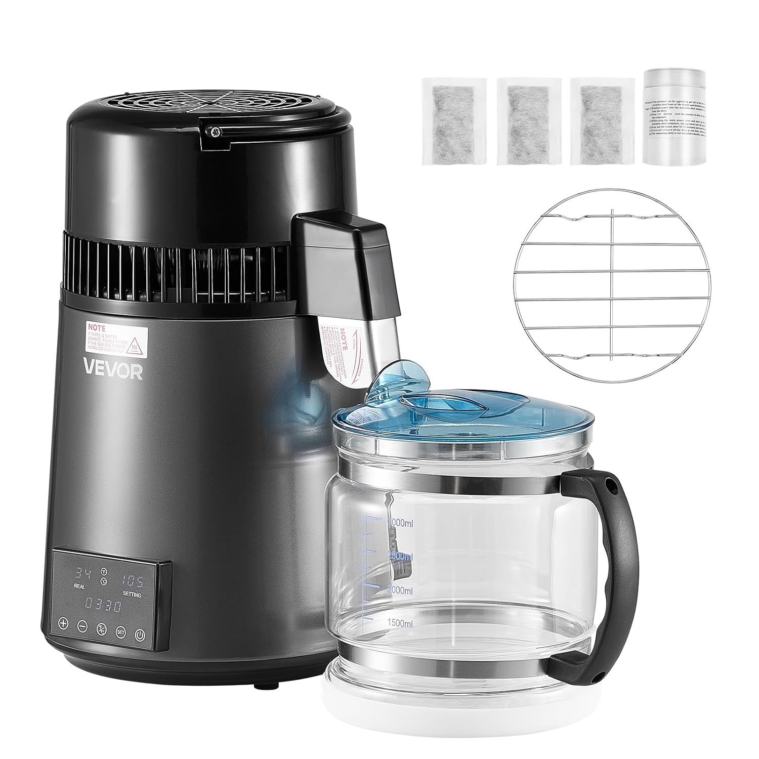 image:imageVEVOR 11 Gallon Water Distiller 750W BPA Free Container Countertop 304 Stainless Steel Interior Stiller Foodgrade Water Tank Button Control Distilled Water Maker for Home amp Commercial UseGrey