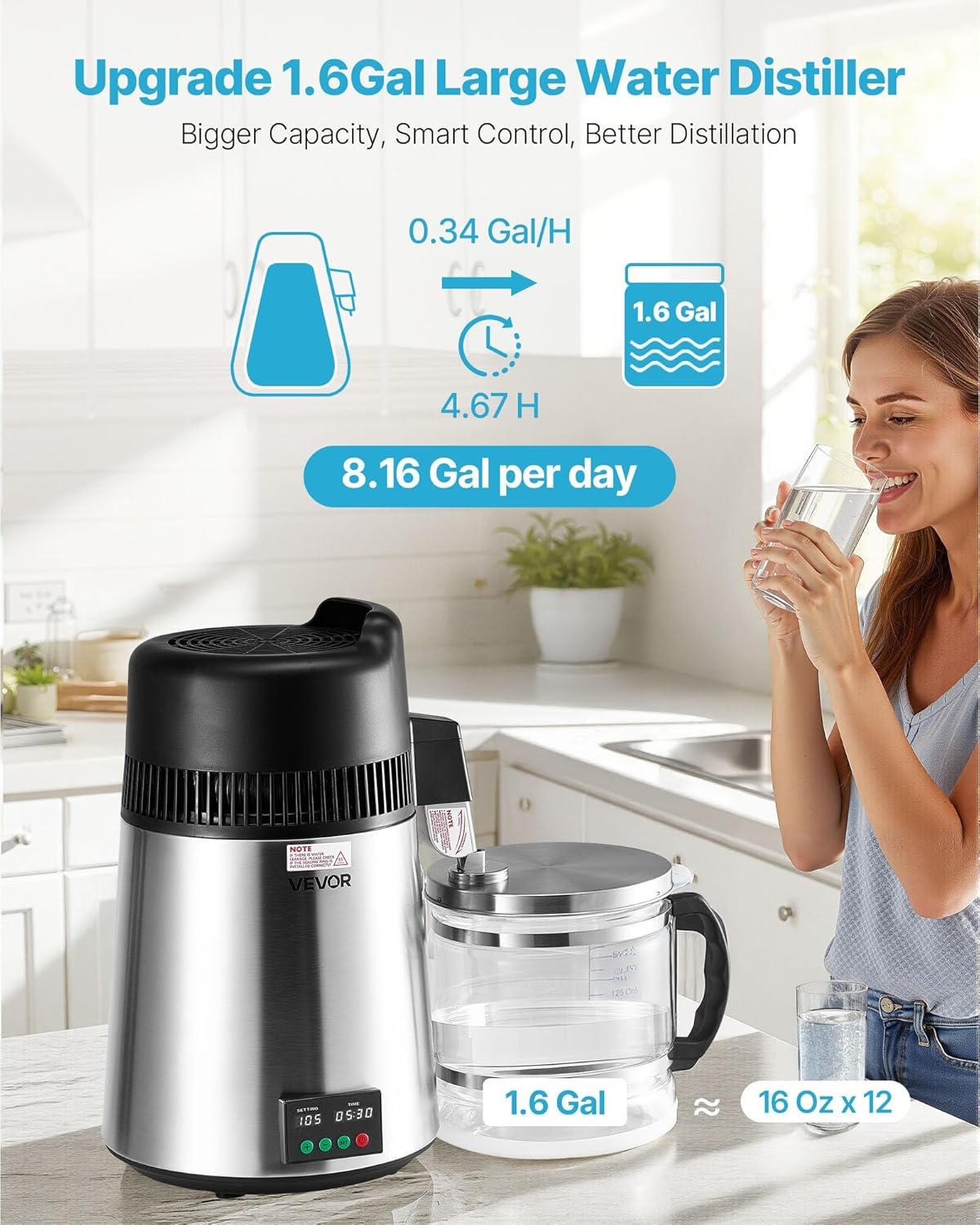 image:imageVEVOR 11 Gallon Water Distiller 750W BPA Free Container Countertop 304 Stainless Steel Interior Stiller Foodgrade Water Tank Button Control Distilled Water Maker for Home amp Commercial UseSilver