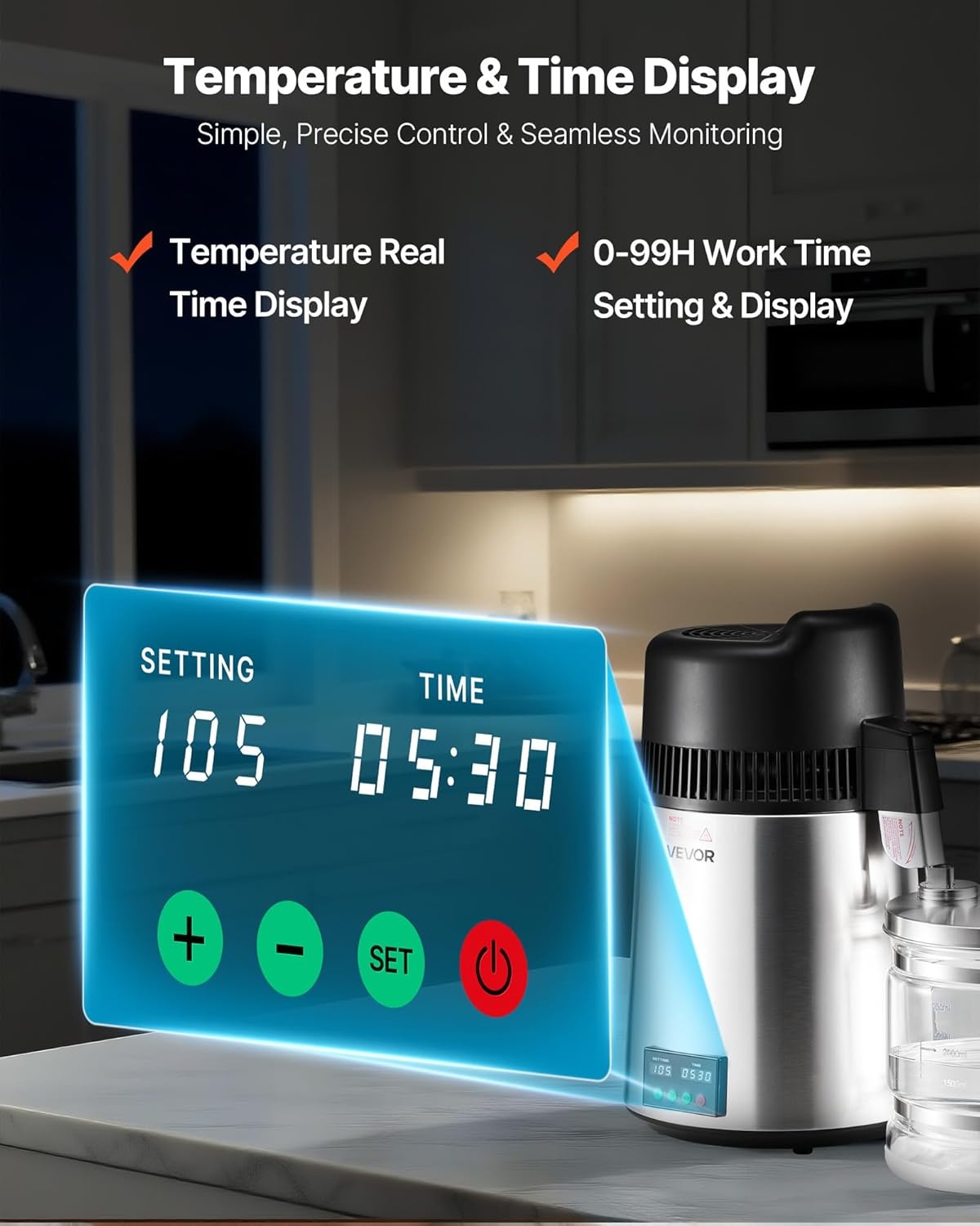 image:imageVEVOR 11 Gallon Water Distiller 750W BPA Free Container Countertop 304 Stainless Steel Interior Stiller Foodgrade Water Tank Button Control Distilled Water Maker for Home amp Commercial UseSilver