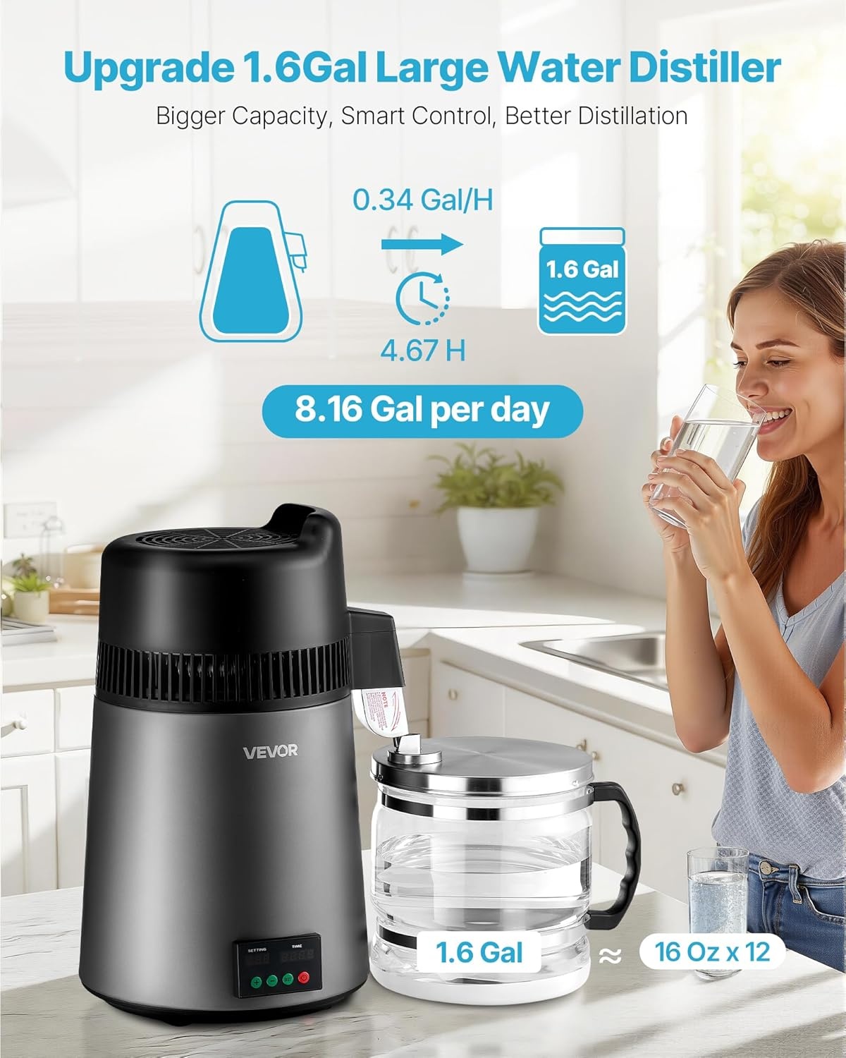 image:imageVEVOR 11 Gallon Water Distiller 750W BPA Free Container Countertop 304 Stainless Steel Interior Stiller Foodgrade Water Tank Button Control Distilled Water Maker for Home amp Commercial UseGrey