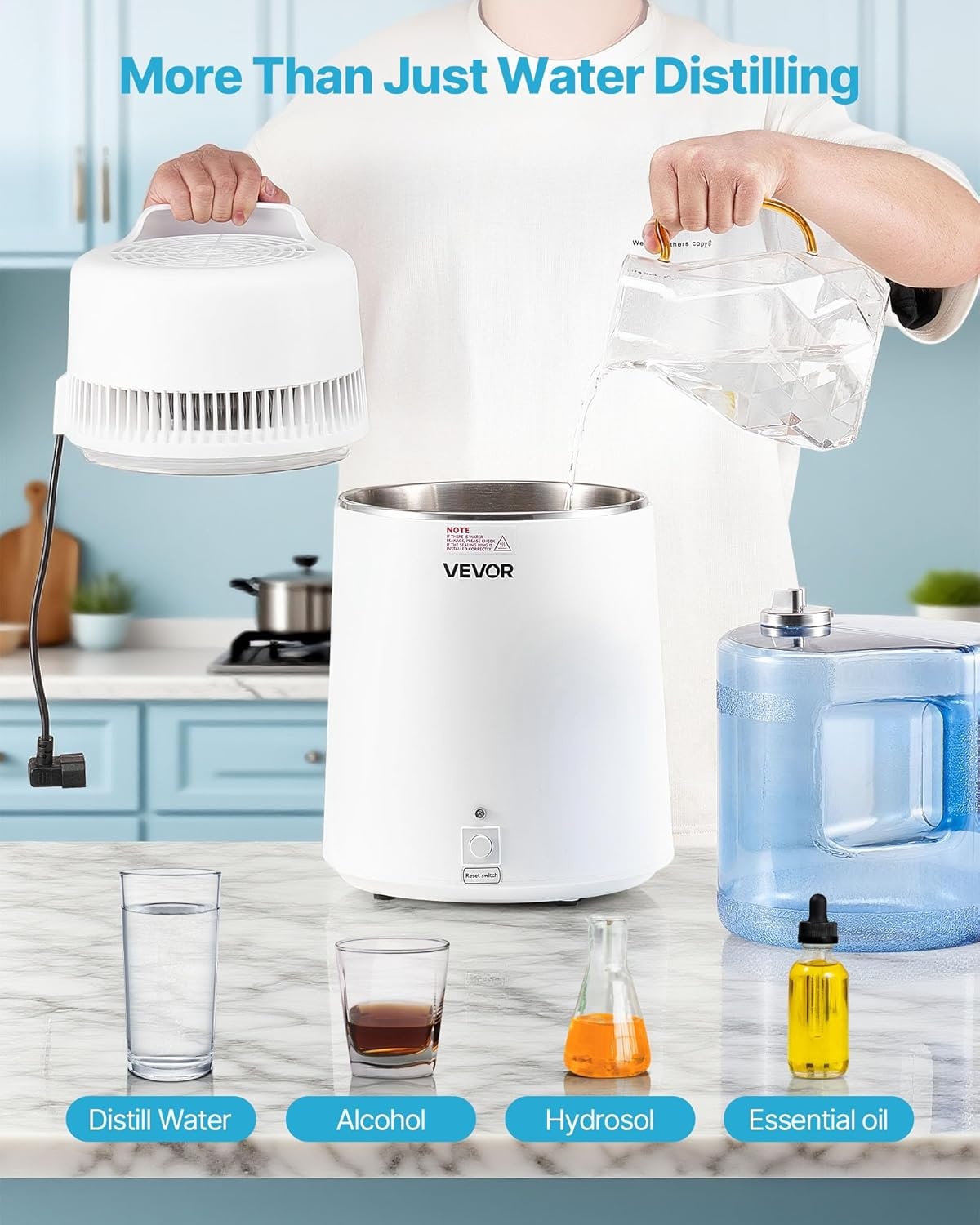 image:imageVEVOR 11 Gallon Water Distiller 750W BPA Free Container Countertop 304 Stainless Steel Interior Stiller Foodgrade Water Tank Button Control Distilled Water Maker for Home amp Commercial UseWhite