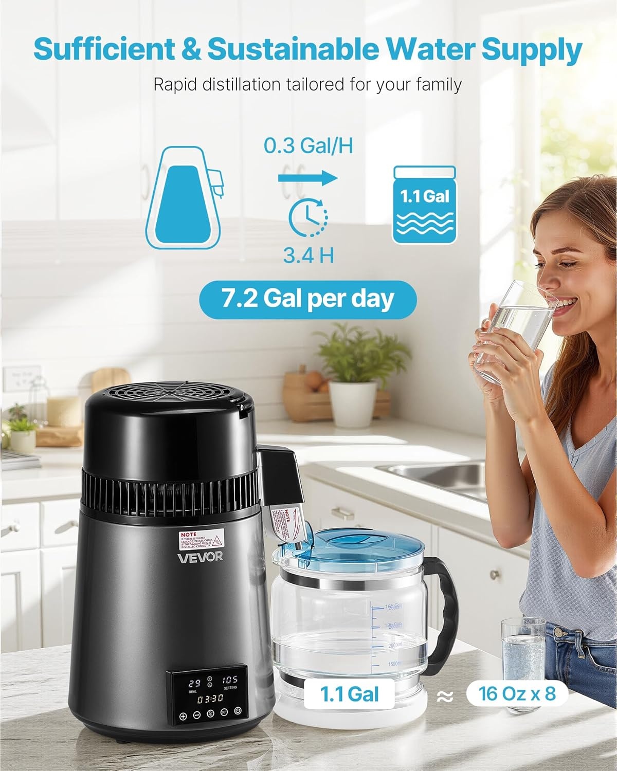 image:imageVEVOR 11 Gallon Water Distiller 750W BPA Free Container Countertop 304 Stainless Steel Interior Stiller Foodgrade Water Tank Button Control Distilled Water Maker for Home amp Commercial UseGrey