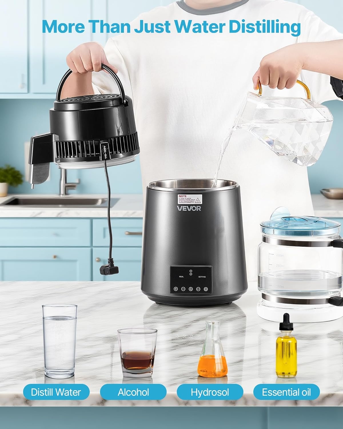 image:imageVEVOR 11 Gallon Water Distiller 750W BPA Free Container Countertop 304 Stainless Steel Interior Stiller Foodgrade Water Tank Button Control Distilled Water Maker for Home amp Commercial UseGrey