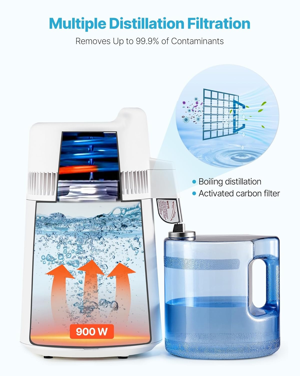 image:imageVEVOR 11 Gallon Water Distiller 750W BPA Free Container Countertop 304 Stainless Steel Interior Stiller Foodgrade Water Tank Button Control Distilled Water Maker for Home amp Commercial UseWhite