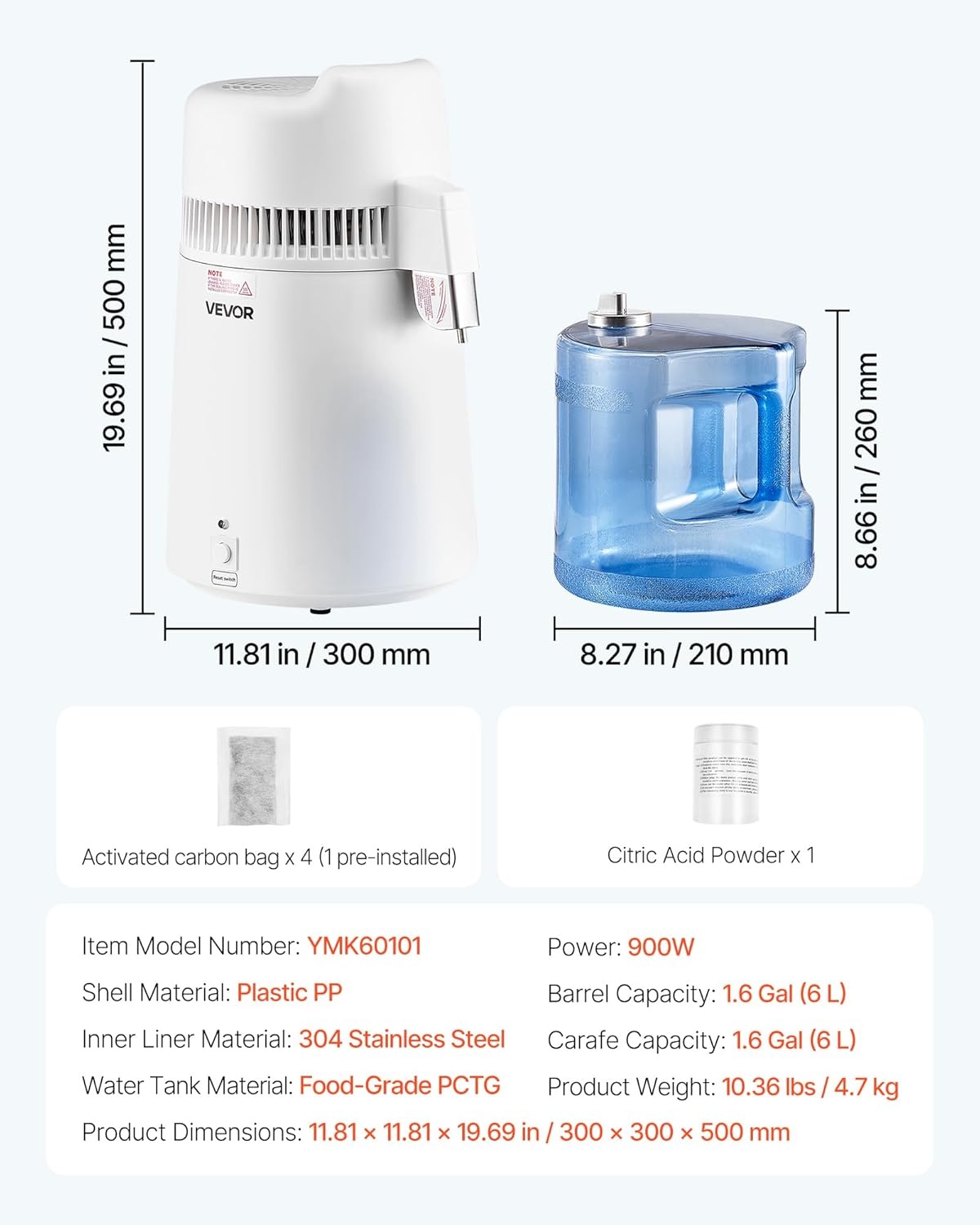 image:imageVEVOR 11 Gallon Water Distiller 750W BPA Free Container Countertop 304 Stainless Steel Interior Stiller Foodgrade Water Tank Button Control Distilled Water Maker for Home amp Commercial UseWhite