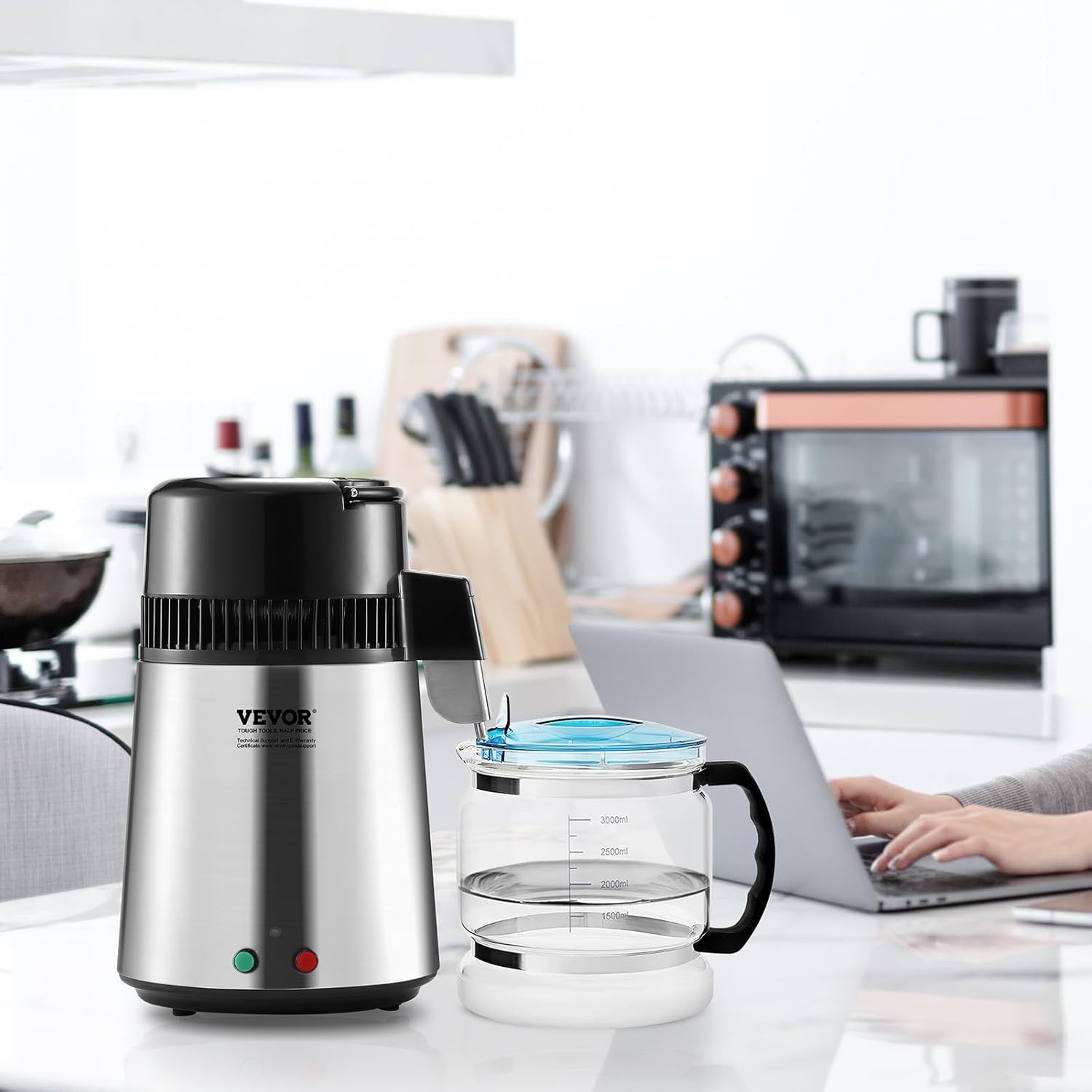 image:imageVEVOR 11 Gallon Water Distiller 750W BPA Free Container Countertop 304 Stainless Steel Interior Stiller Foodgrade Water Tank Button Control Distilled Water Maker for Home amp Commercial UseSilver