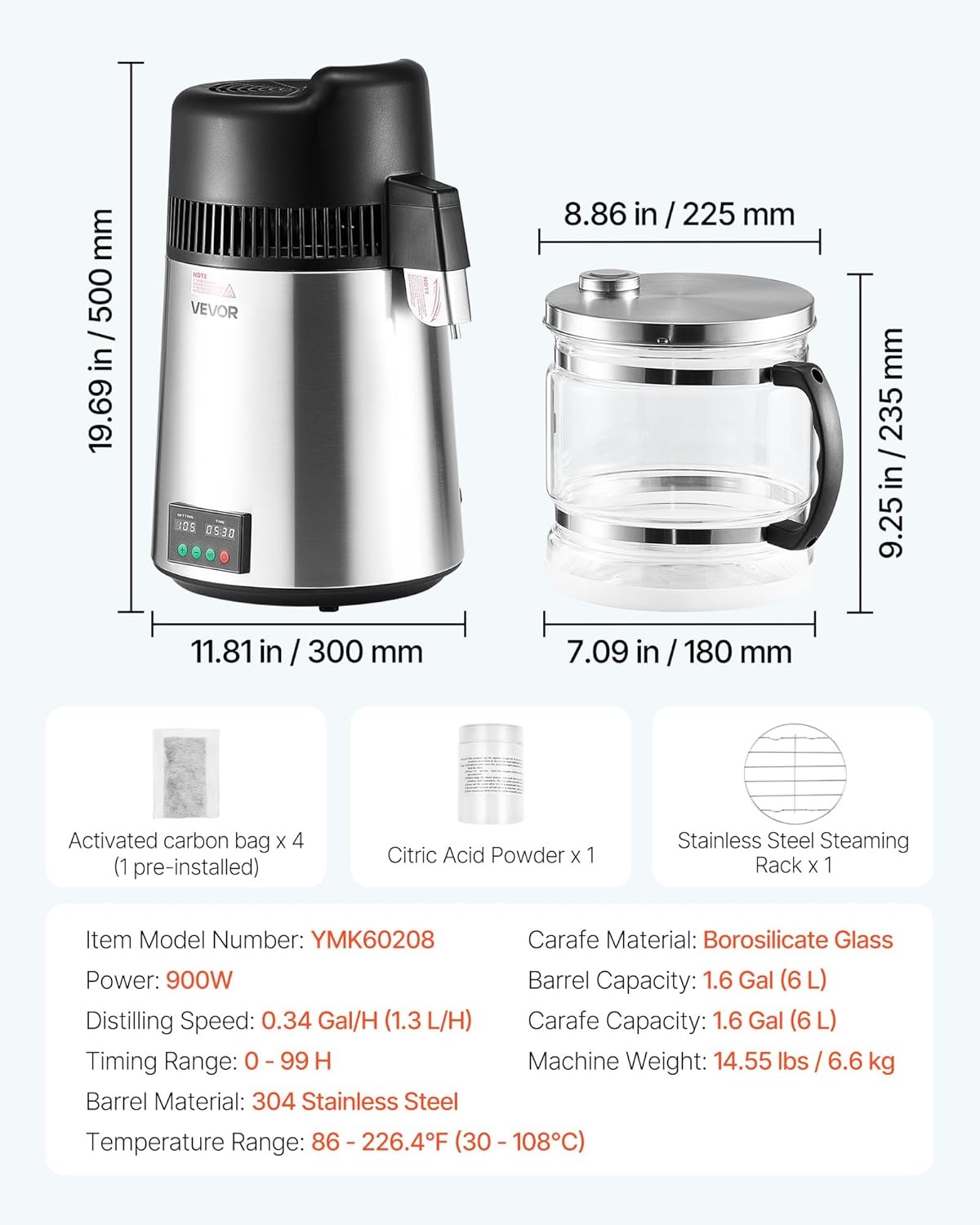 image:imageVEVOR 11 Gallon Water Distiller 750W BPA Free Container Countertop 304 Stainless Steel Interior Stiller Foodgrade Water Tank Button Control Distilled Water Maker for Home amp Commercial UseSilver