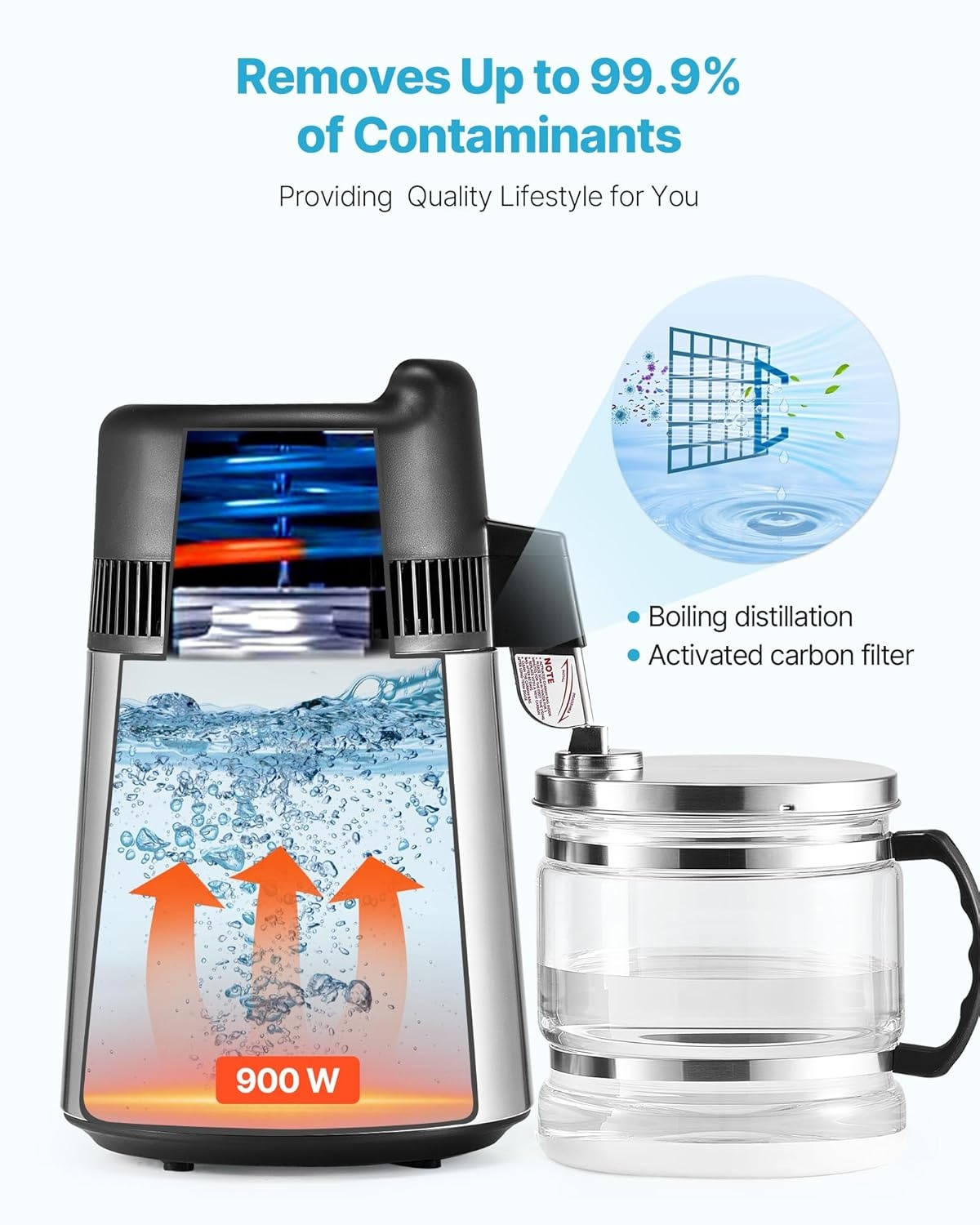 image:imageVEVOR 11 Gallon Water Distiller 750W BPA Free Container Countertop 304 Stainless Steel Interior Stiller Foodgrade Water Tank Button Control Distilled Water Maker for Home amp Commercial UseSilver