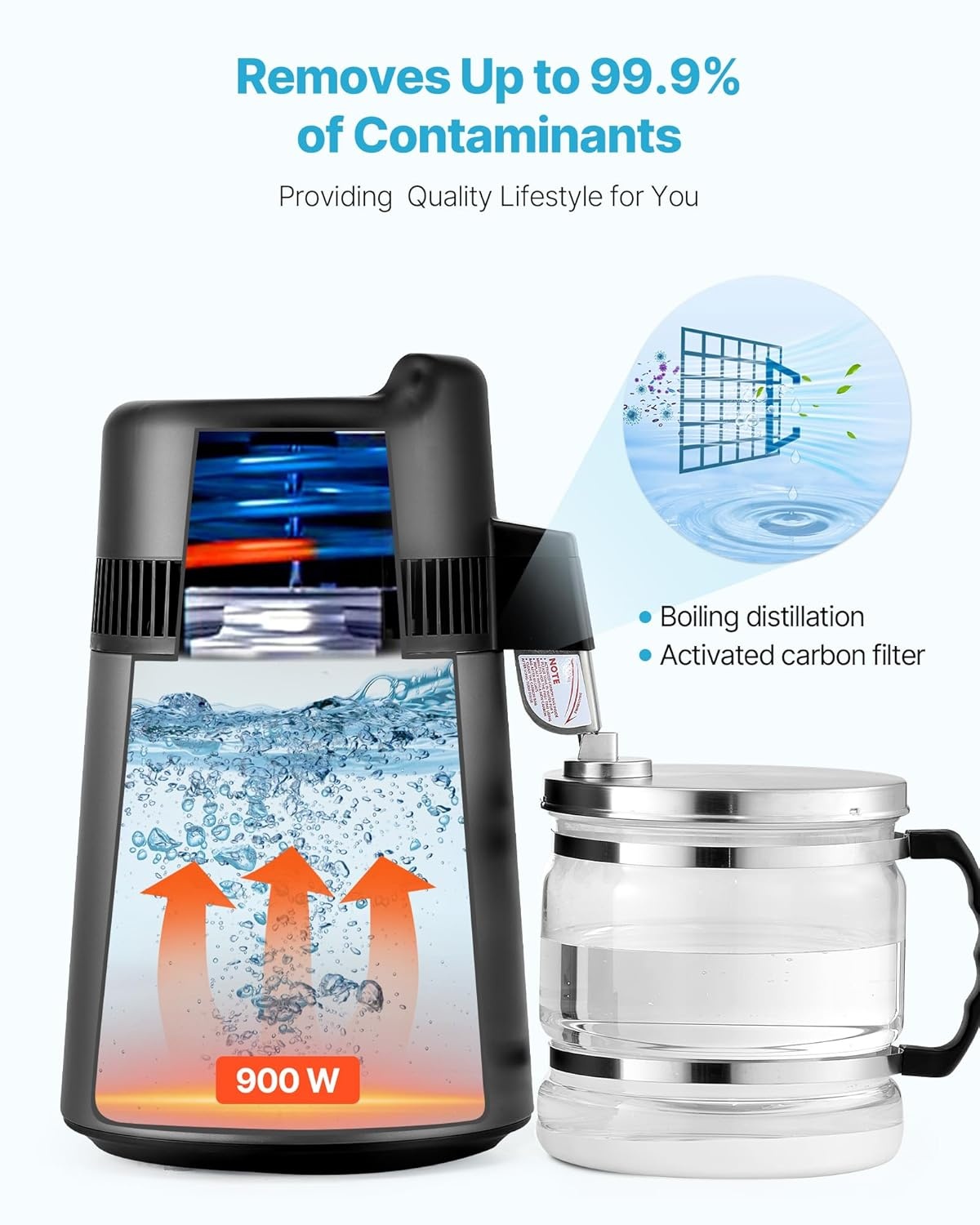 image:imageVEVOR 11 Gallon Water Distiller 750W BPA Free Container Countertop 304 Stainless Steel Interior Stiller Foodgrade Water Tank Button Control Distilled Water Maker for Home amp Commercial UseGrey