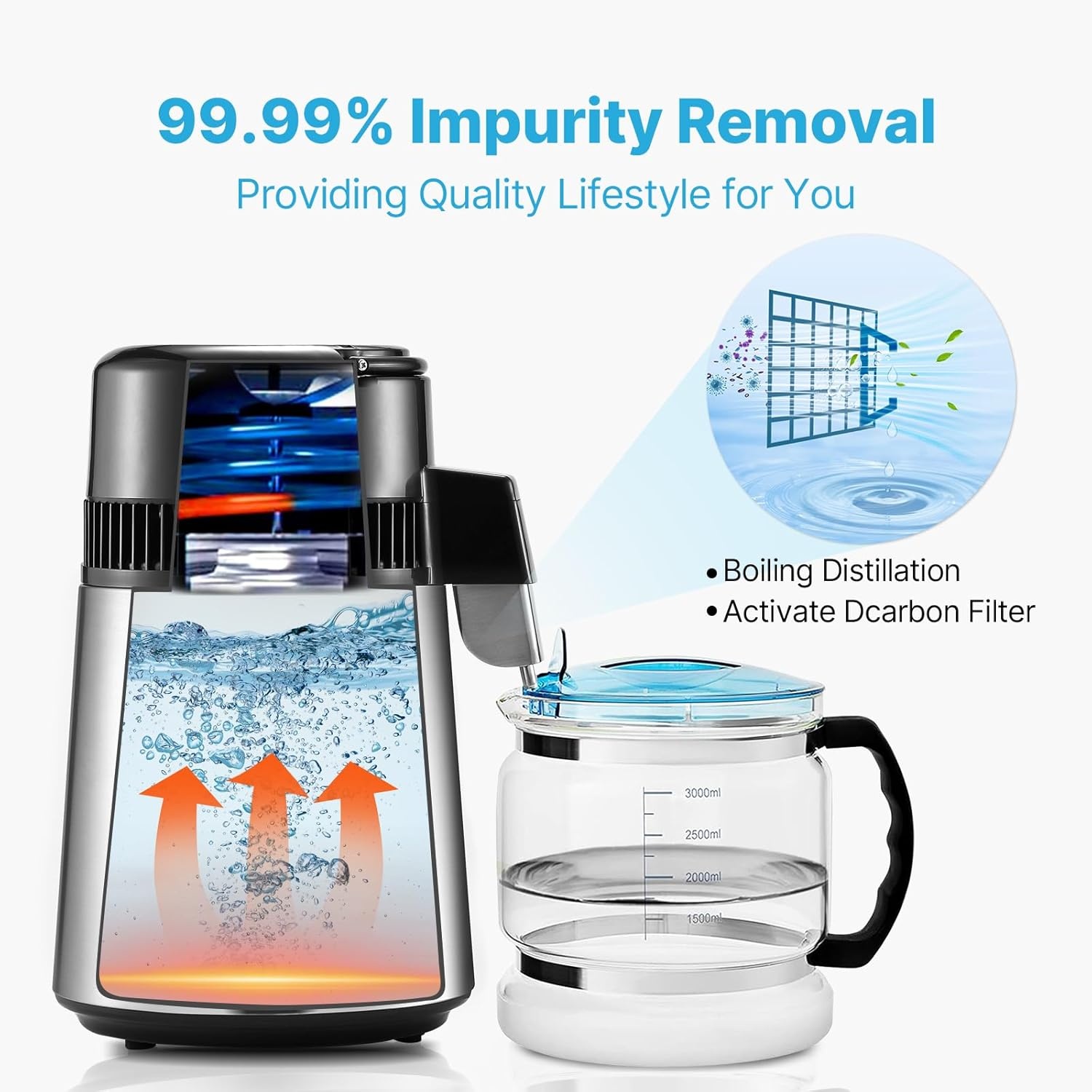 image:imageVEVOR 11 Gallon Water Distiller 750W BPA Free Container Countertop 304 Stainless Steel Interior Stiller Foodgrade Water Tank Button Control Distilled Water Maker for Home amp Commercial UseSilver