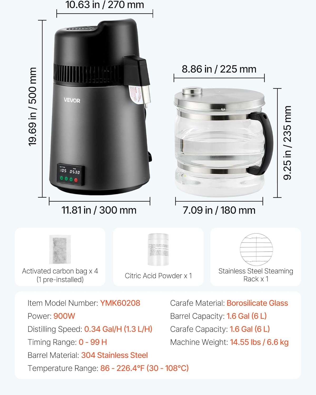 image:imageVEVOR 11 Gallon Water Distiller 750W BPA Free Container Countertop 304 Stainless Steel Interior Stiller Foodgrade Water Tank Button Control Distilled Water Maker for Home amp Commercial UseGrey