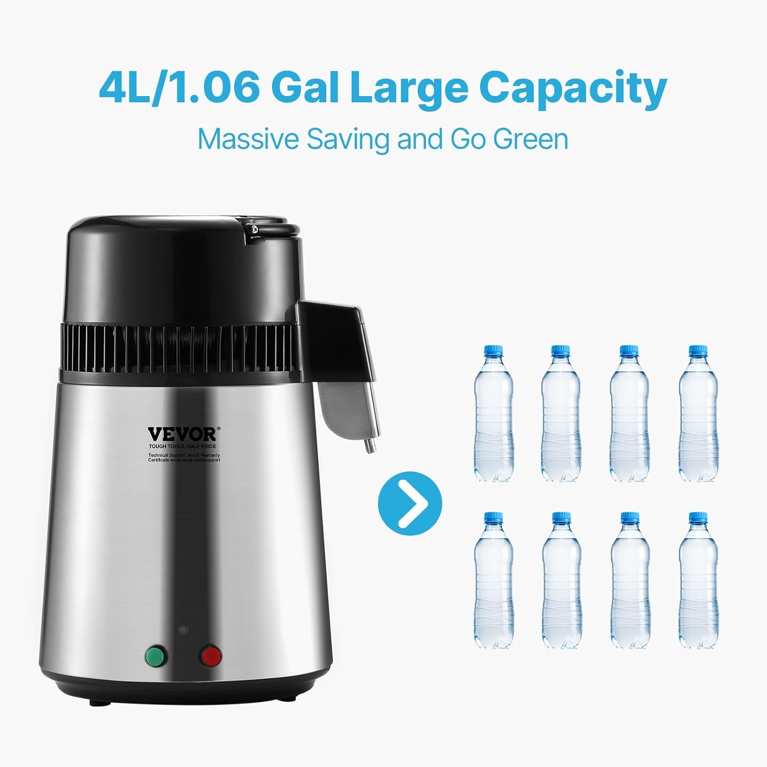 image:imageVEVOR 11 Gallon Water Distiller 750W BPA Free Container Countertop 304 Stainless Steel Interior Stiller Foodgrade Water Tank Button Control Distilled Water Maker for Home amp Commercial UseSilver