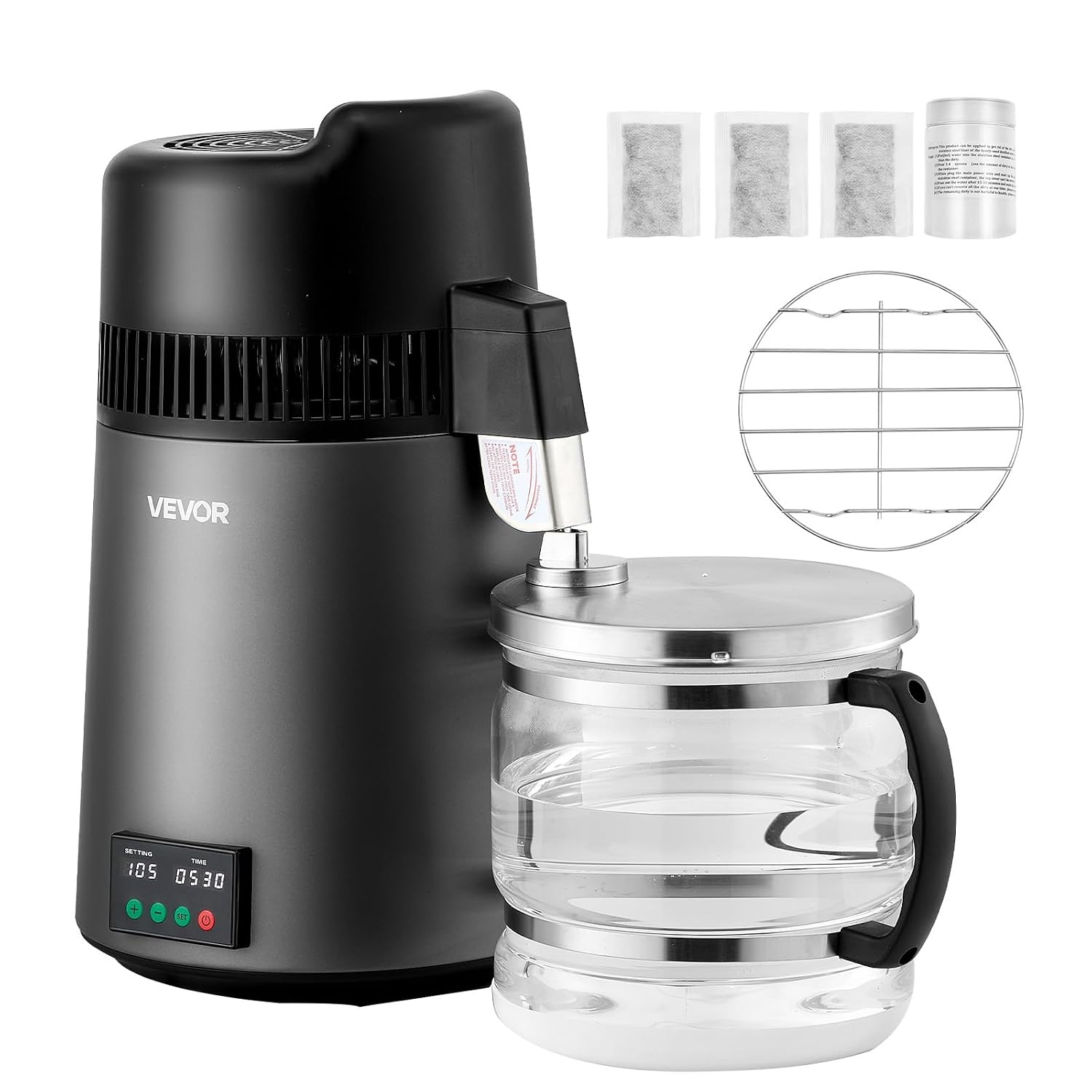 image:imageVEVOR 11 Gallon Water Distiller 750W BPA Free Container Countertop 304 Stainless Steel Interior Stiller Foodgrade Water Tank Button Control Distilled Water Maker for Home amp Commercial UseGrey