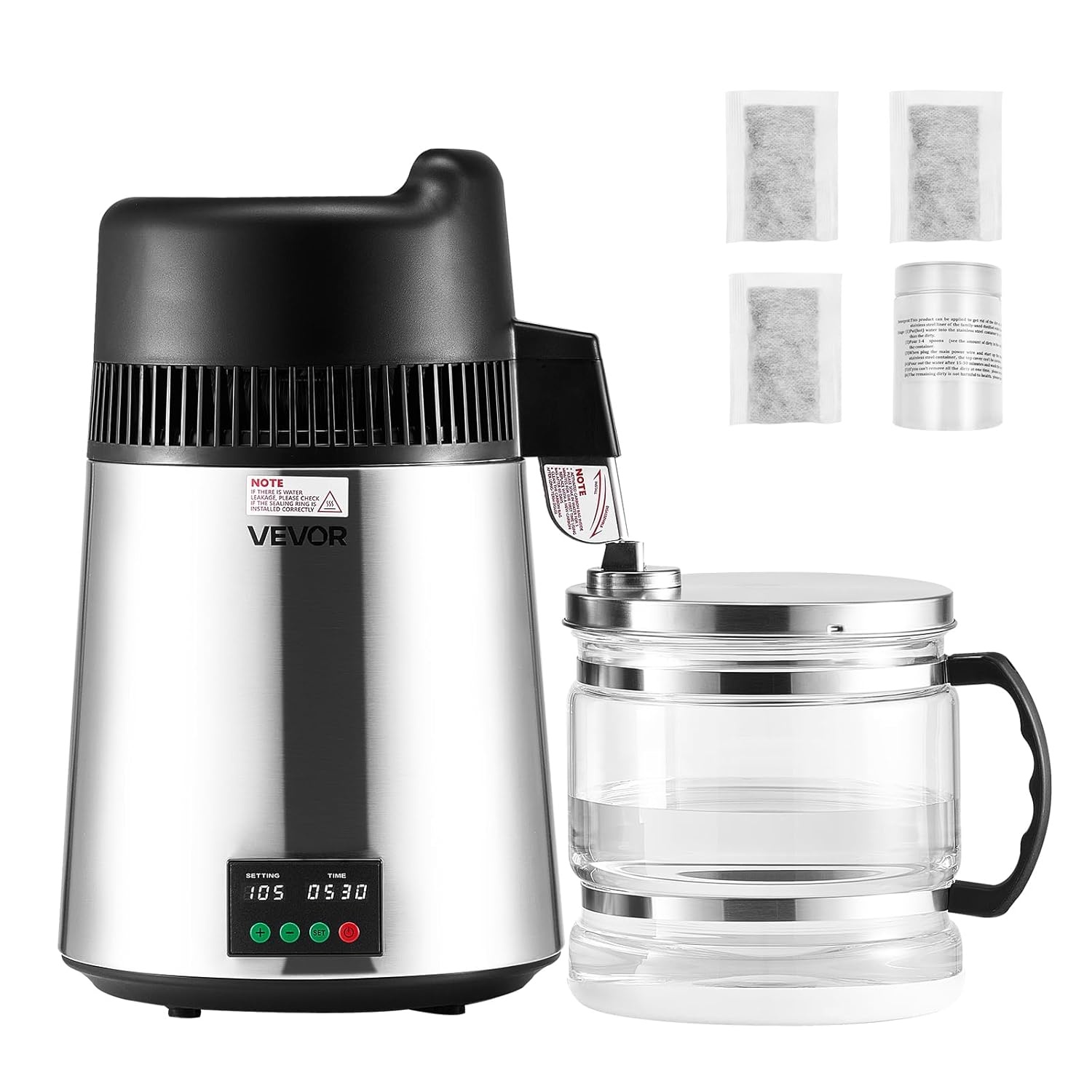 image:imageVEVOR 11 Gallon Water Distiller 750W BPA Free Container Countertop 304 Stainless Steel Interior Stiller Foodgrade Water Tank Button Control Distilled Water Maker for Home amp Commercial UseSilver