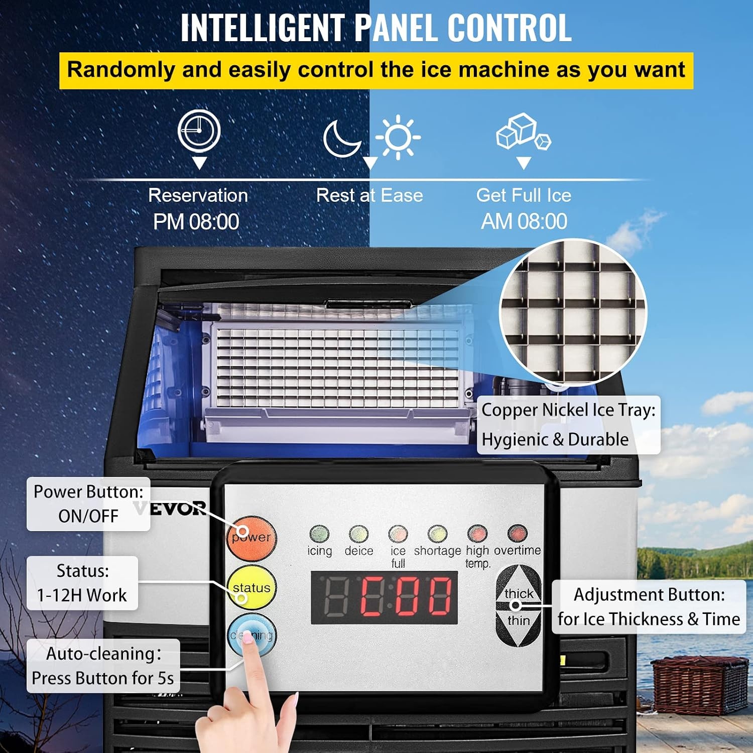 image:imageVEVOR 110V Commercial Ice Maker Machine 440LBS24H ETL Approved Stainless Steel Ice Machine with 77LBS Bin Air Cooling Professional Refrigeration Equipment Scoop and Connection Hose Includedwhite