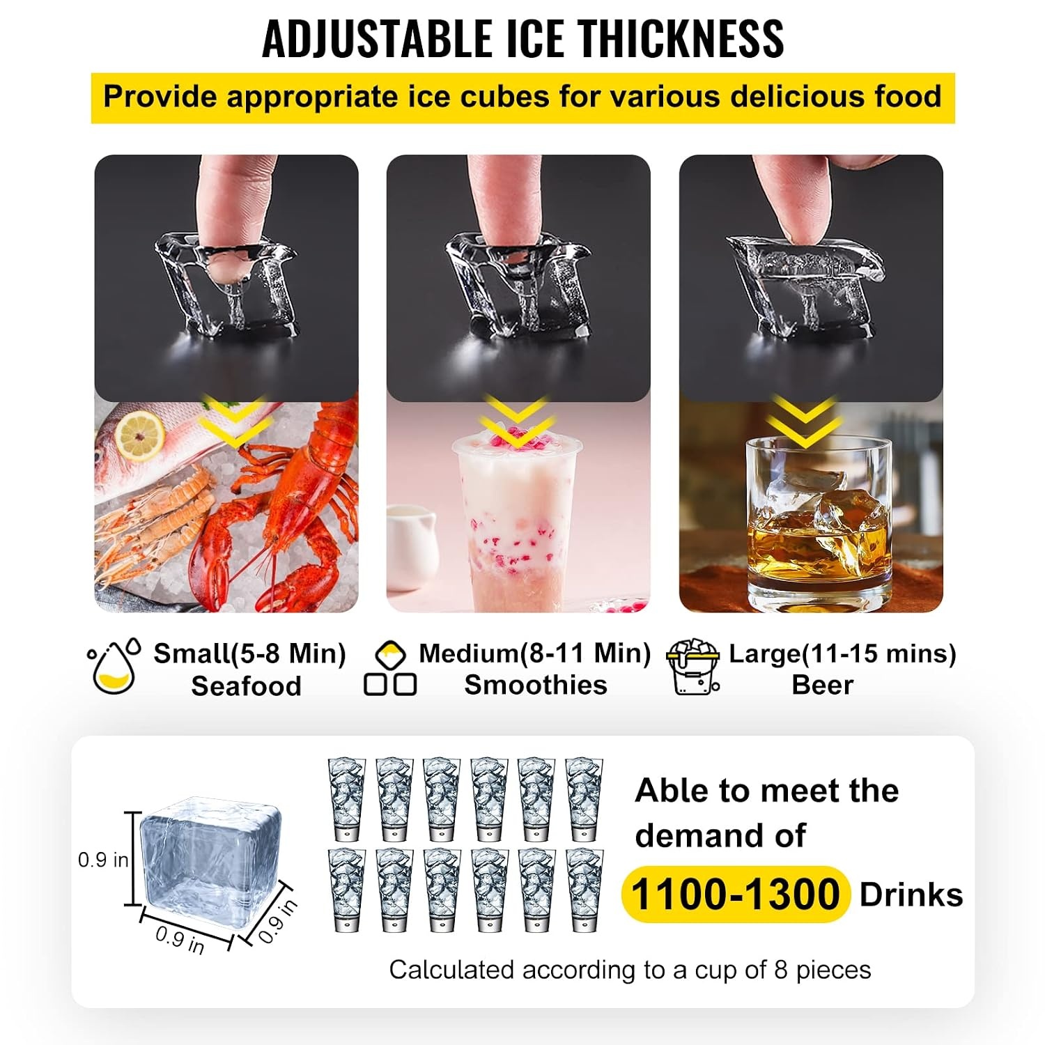 image:imageVEVOR 110V Commercial Ice Maker Machine 440LBS24H ETL Approved Stainless Steel Ice Machine with 77LBS Bin Air Cooling Professional Refrigeration Equipment Scoop and Connection Hose Includedwhite